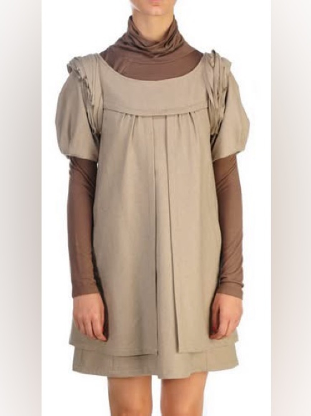 Ryu Beige Layered Short-Sleeve Dress